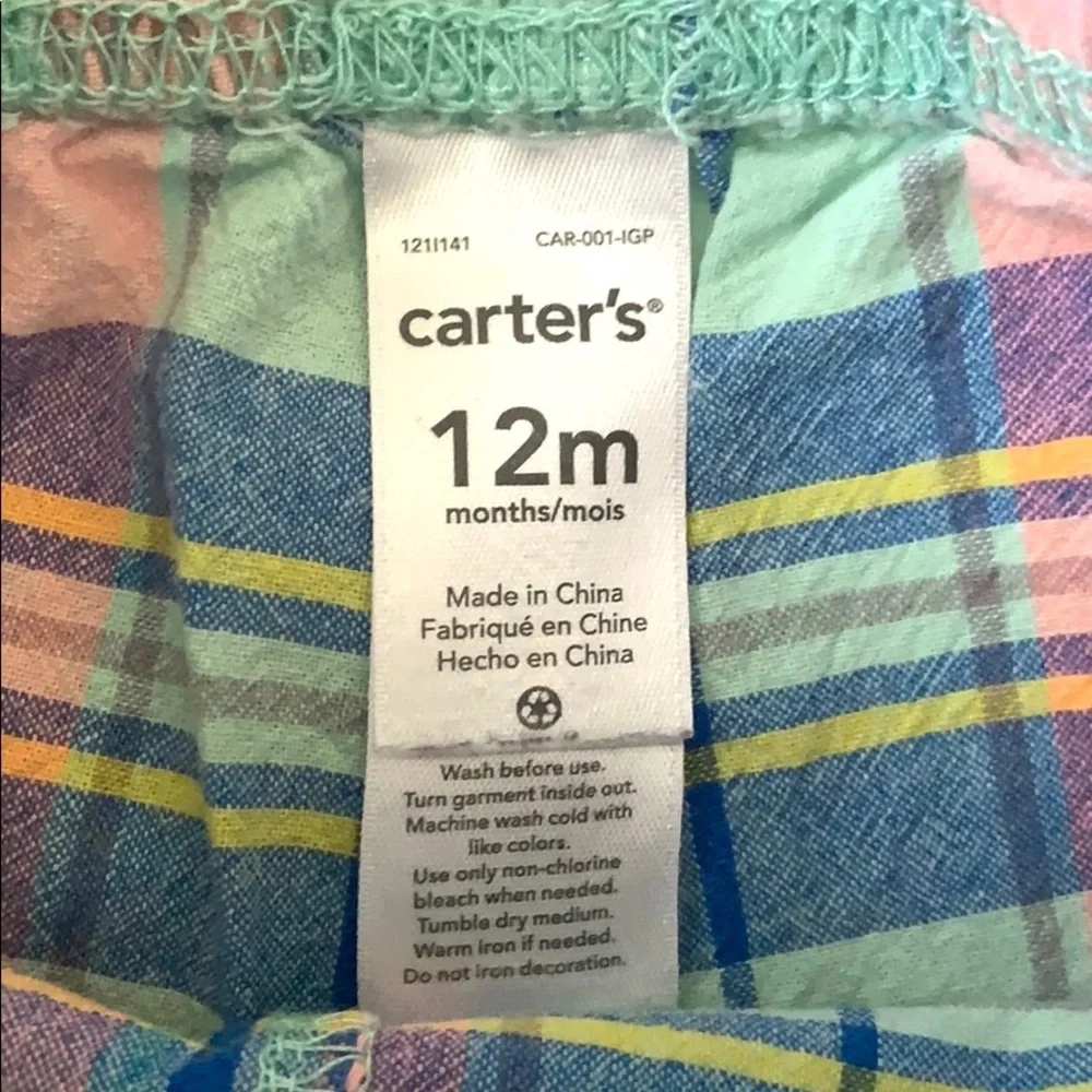 Carters 12m Boys Plaid Shorts Outfit Blue Whale Shirt Baby Kids Set